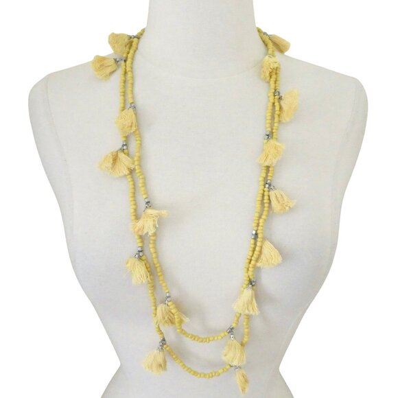 Yellow beads & tassels long Boho necklace - Picture 1 of 3